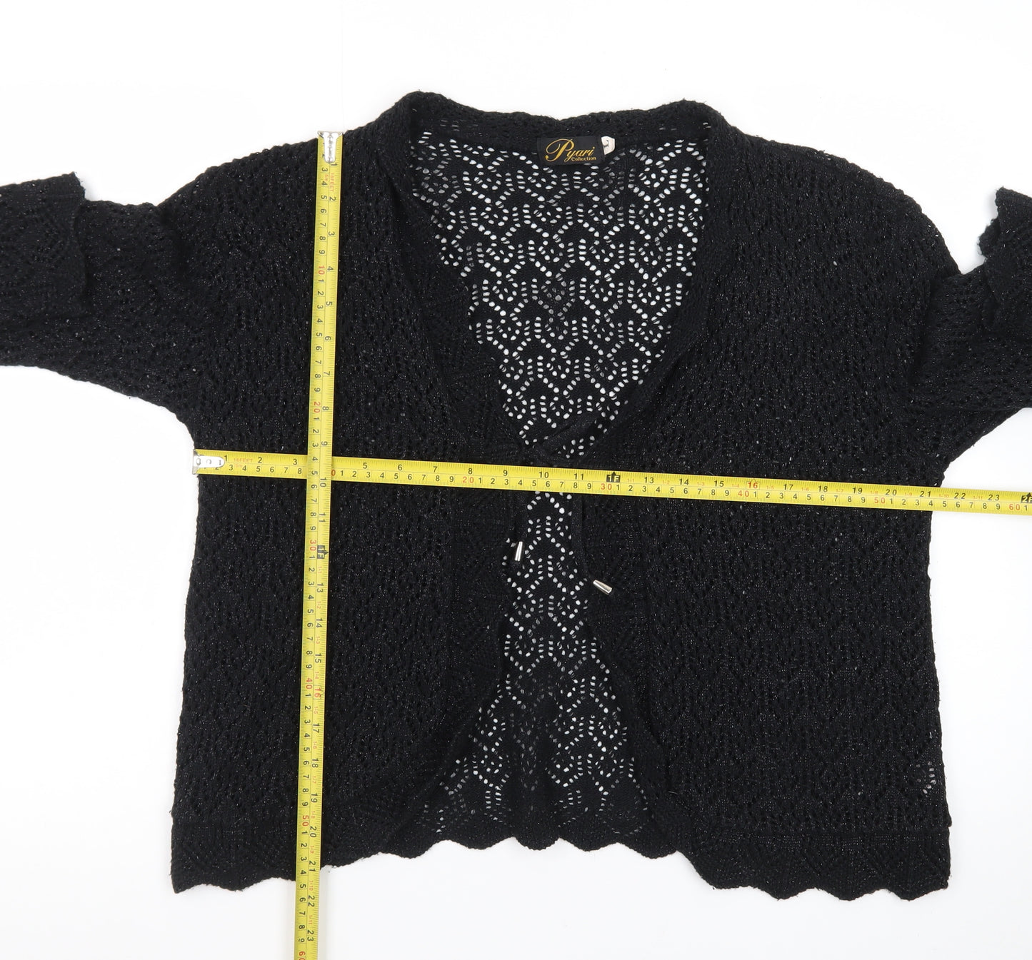 Pyari Collection Women's Black Crochet Open-Knit Cardigan L