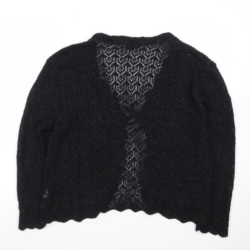 Pyari Collection Women's Black Crochet Open-Knit Cardigan L