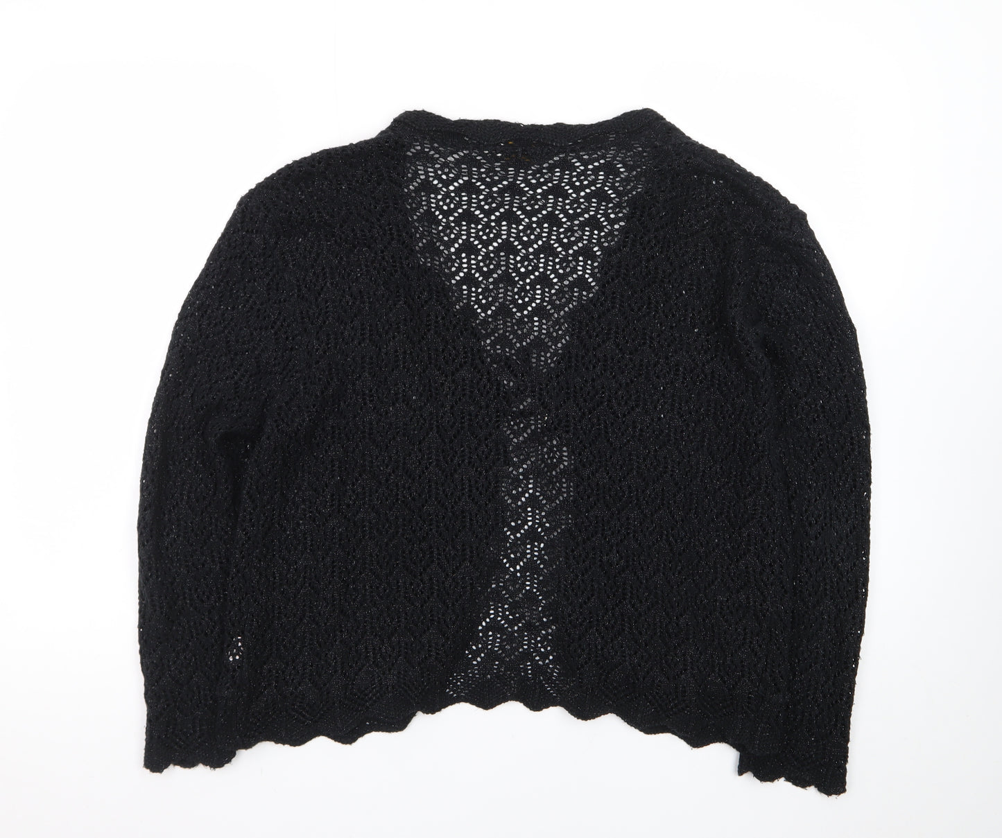 Pyari Collection Women's Black Crochet Open-Knit Cardigan L