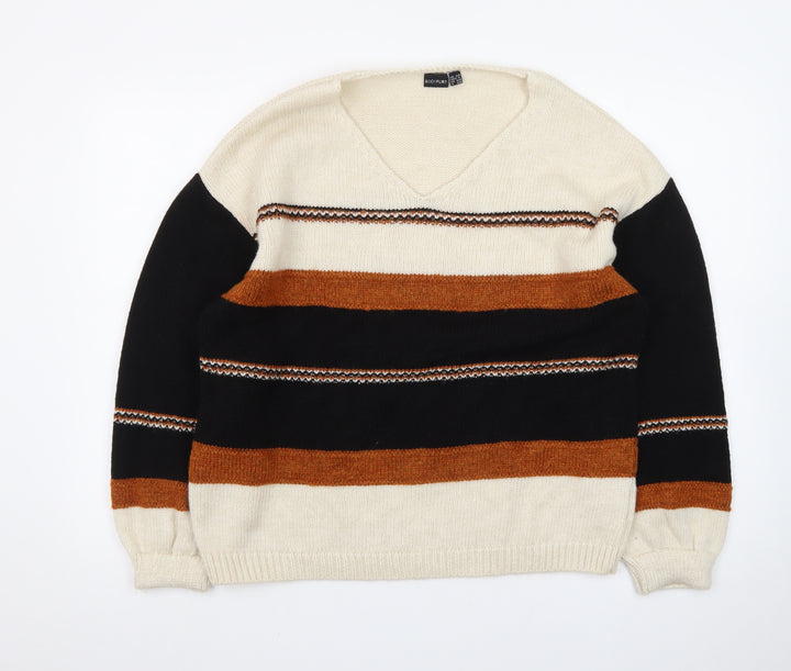 Bodyflirt Women’s Beige Black Brown Striped V-Neck Pullover Jumper M