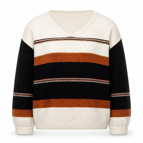 Bodyflirt Women’s Beige Black Brown Striped V-Neck Pullover Jumper M