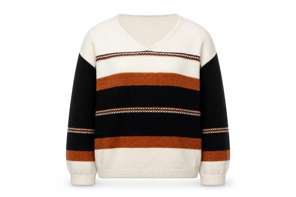 Bodyflirt Women’s Beige Black Brown Striped V-Neck Pullover Jumper M