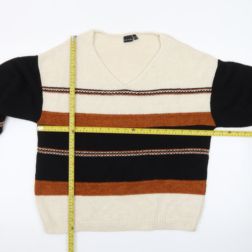 Bodyflirt Women’s Beige Black Brown Striped V-Neck Pullover Jumper M