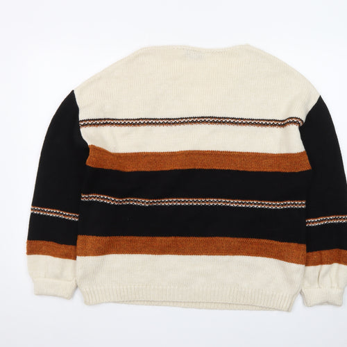 Bodyflirt Women’s Beige Black Brown Striped V-Neck Pullover Jumper M