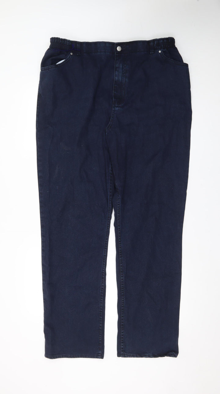 Marks and Spencer Men's Blue Straight Leg Stretch Jeans Size 20 Long