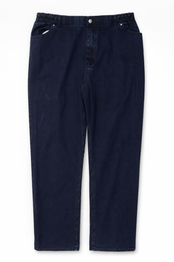 Front view of Marks & Spencer Men's Blue Straight Leg Stretch Jeans, size 20, Long