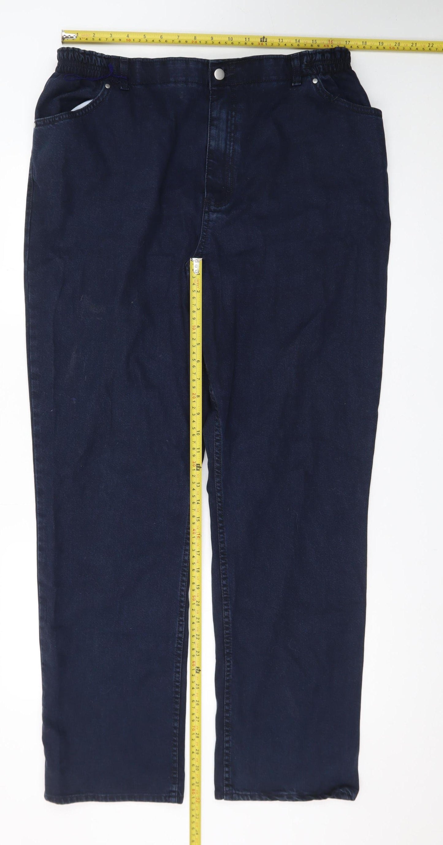 Marks and Spencer Men's Blue Straight Leg Stretch Jeans Size 20 Long