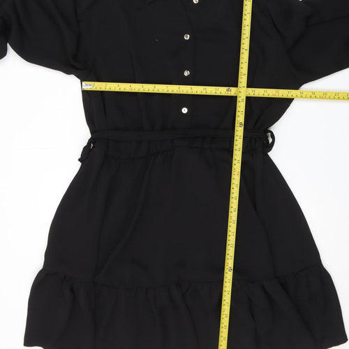 New Look Women’s Black Long Sleeve Collared Ruffle Shirt Dress Size 16