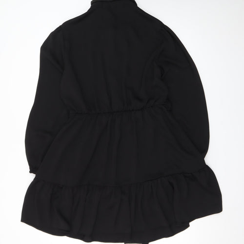 New Look Women’s Black Long Sleeve Collared Ruffle Shirt Dress Size 16