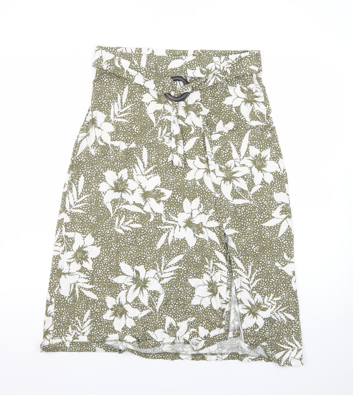 Tu Women Green Floral A-Line Knee Length Cotton Skirt Size 12