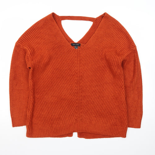 New Look Women’s Orange V-Neck Chunky Knit Jumper Size S
