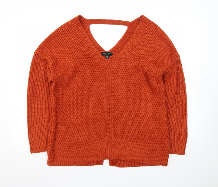 New Look Women’s Orange V-Neck Chunky Knit Jumper Size S
