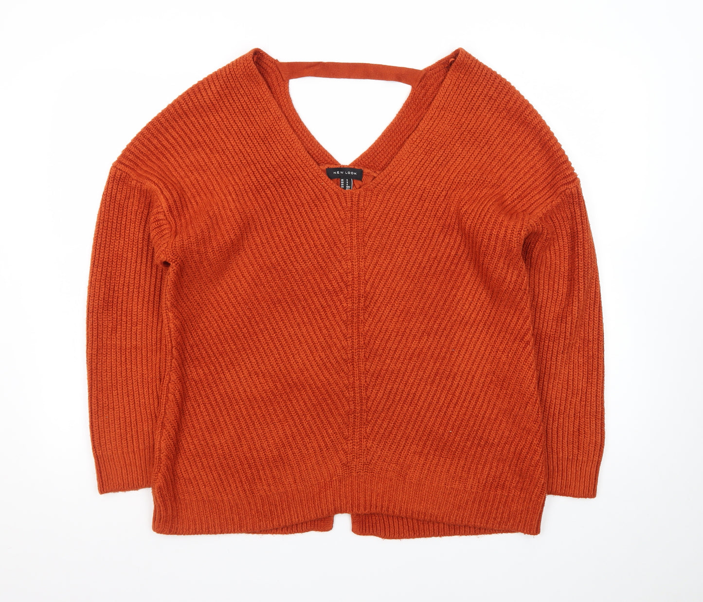 New Look Women’s Orange V-Neck Chunky Knit Jumper Size S