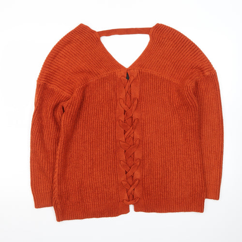 New Look Women’s Orange V-Neck Chunky Knit Jumper Size S