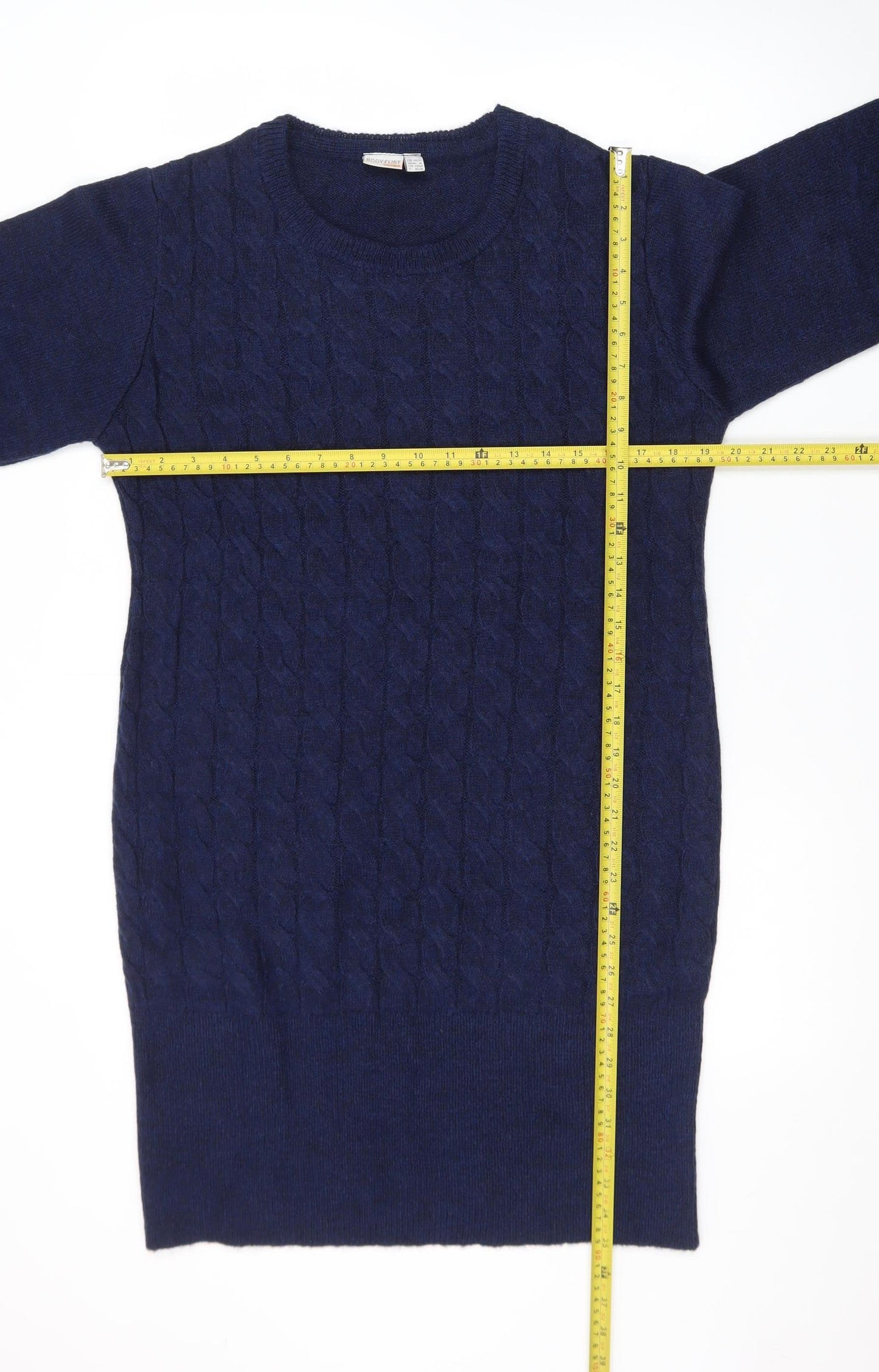 Bodyflirt Boutique Women Blue Cable-Knit Long Sleeve Jumper Size 14