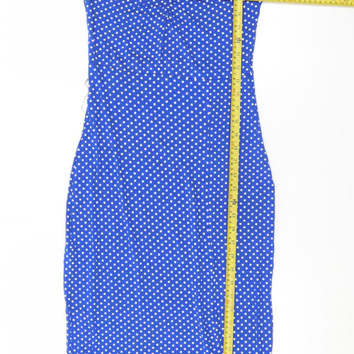 Quiz Women Blue Polka Dot Bodycon Dress Size 10 Short Sleeve