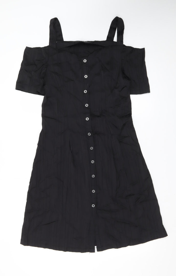 REAL FORM London Women's Black Size 14 Cold Shoulder A-Line Dress