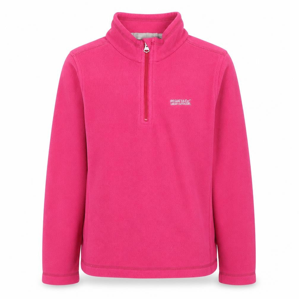 Front view of Regatta girls’ pink fleece half zip pullover sweatshirt 11-12 years