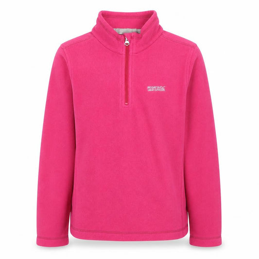 Front view of Regatta girls’ pink fleece half zip pullover sweatshirt 11-12 years