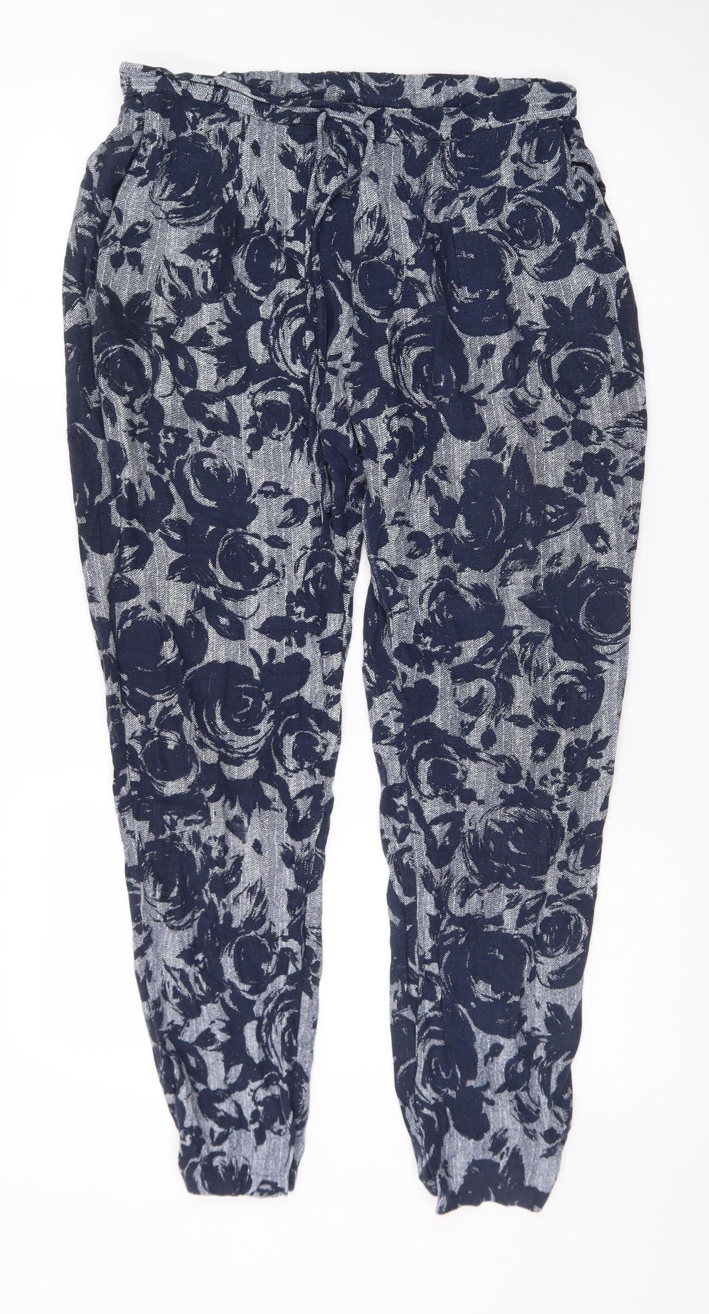 Marks and Spencer Womens Blue Floral Jogger Trousers Size 12 Long