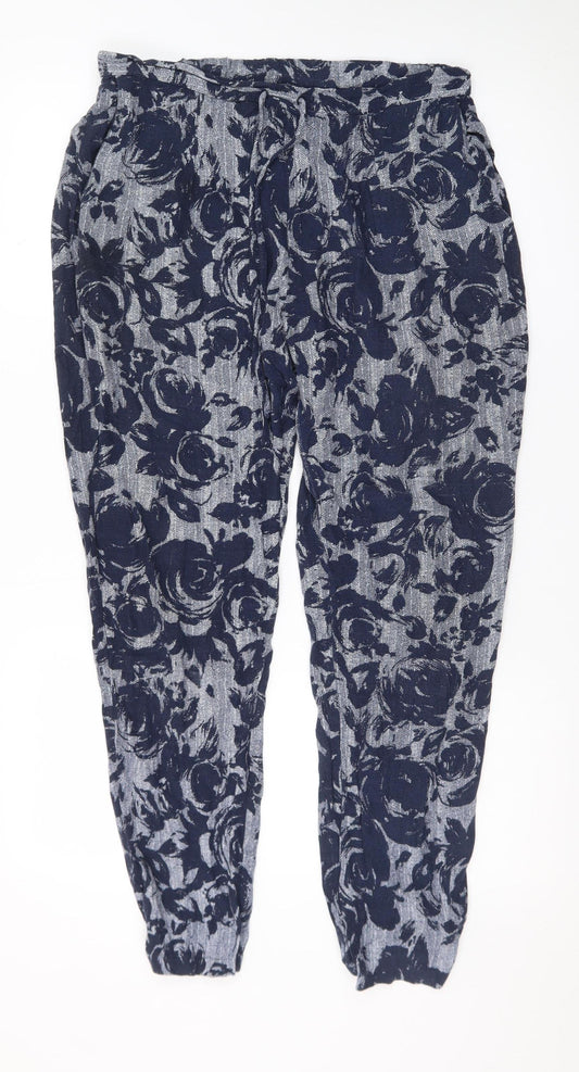 Marks and Spencer Womens Blue Floral Jogger Trousers Size 12 Long