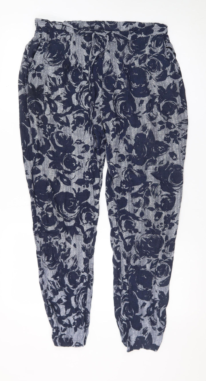 Marks and Spencer Womens Blue Floral Jogger Trousers Size 12 Long