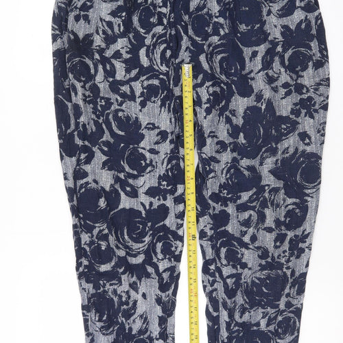 Marks and Spencer Womens Blue Floral Jogger Trousers Size 12 Long