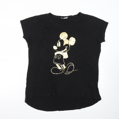 Disney Women's Black Mickey Mouse Gold Print T-Shirt XL