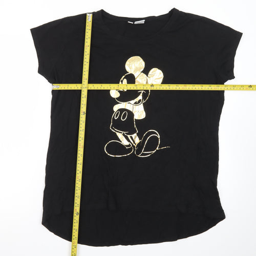 Disney Women's Black Mickey Mouse Gold Print T-Shirt XL