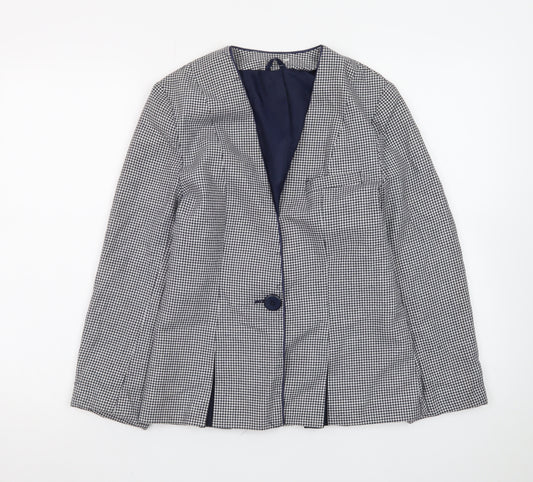 C&A Canda Womens Black & White Houndstooth Blazer Size 10 Single Breasted