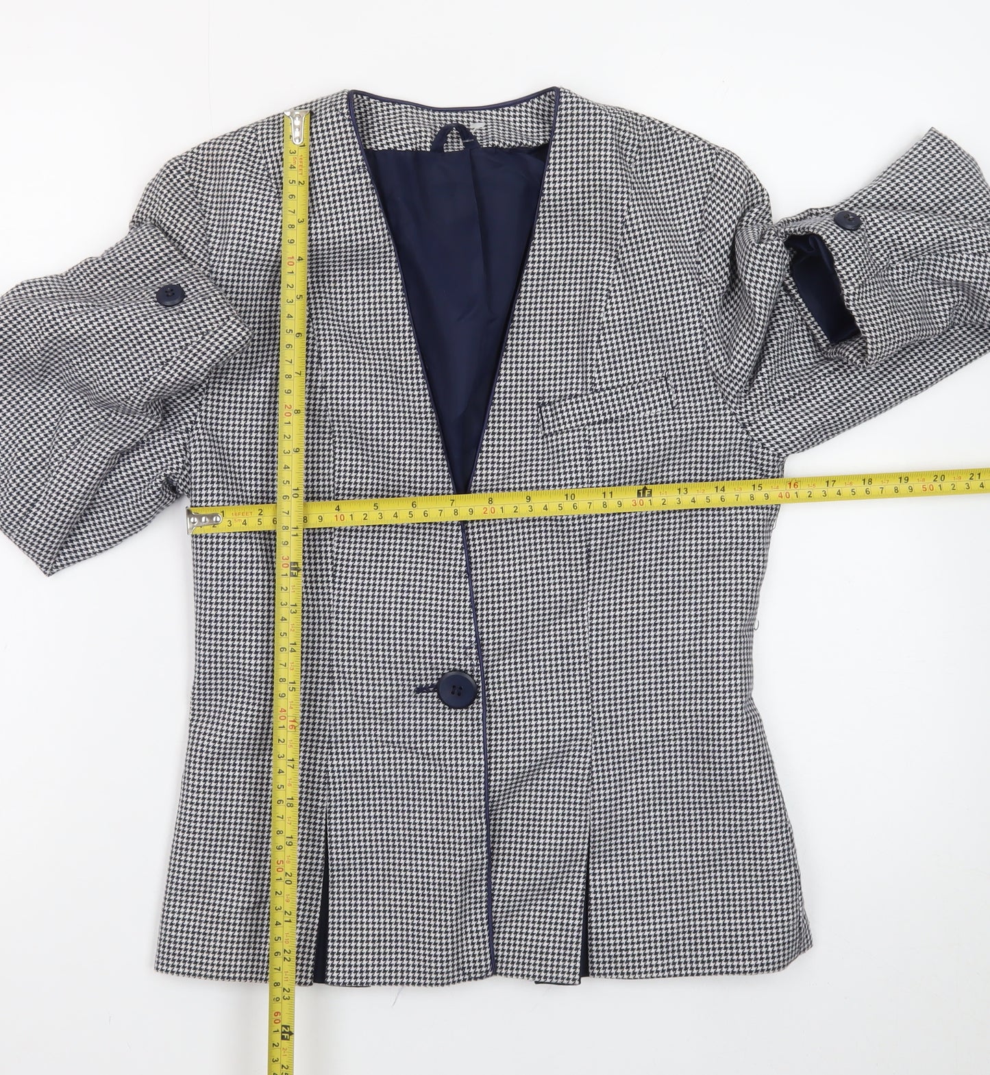 C&A Canda Womens Black & White Houndstooth Blazer Size 10 Single Breasted
