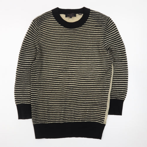 Ted Baker Women's Gold Striped Crew Neck Long Sleeve Jumper Size 12