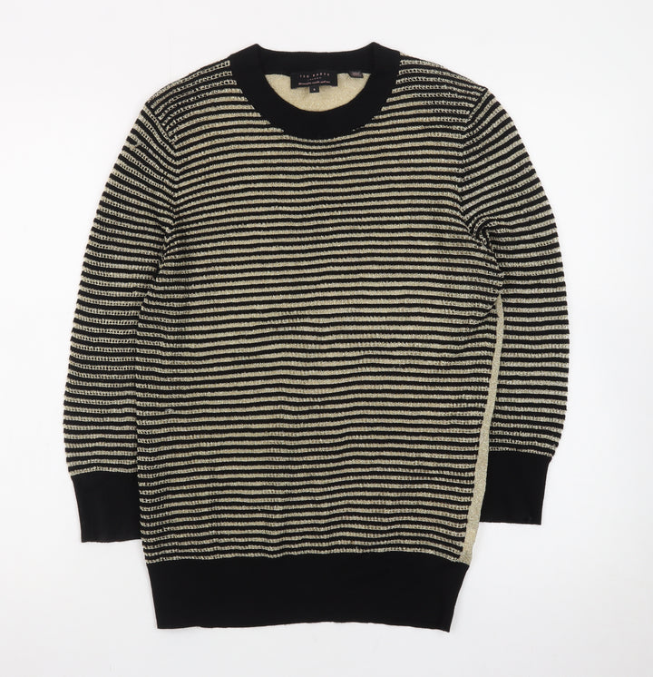 Ted Baker Women's Gold Striped Crew Neck Long Sleeve Jumper Size 12