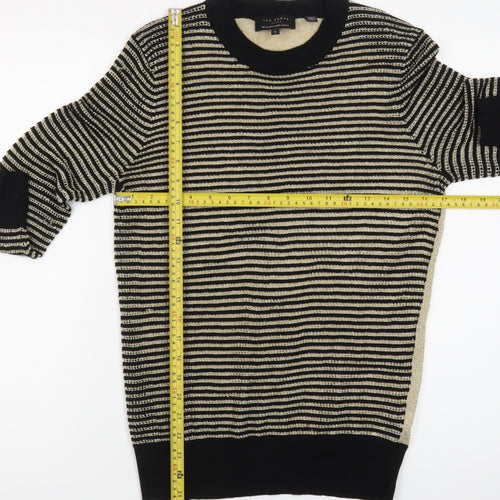 Ted Baker Women's Gold Striped Crew Neck Long Sleeve Jumper Size 12