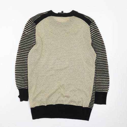 Ted Baker Women's Gold Striped Crew Neck Long Sleeve Jumper Size 12
