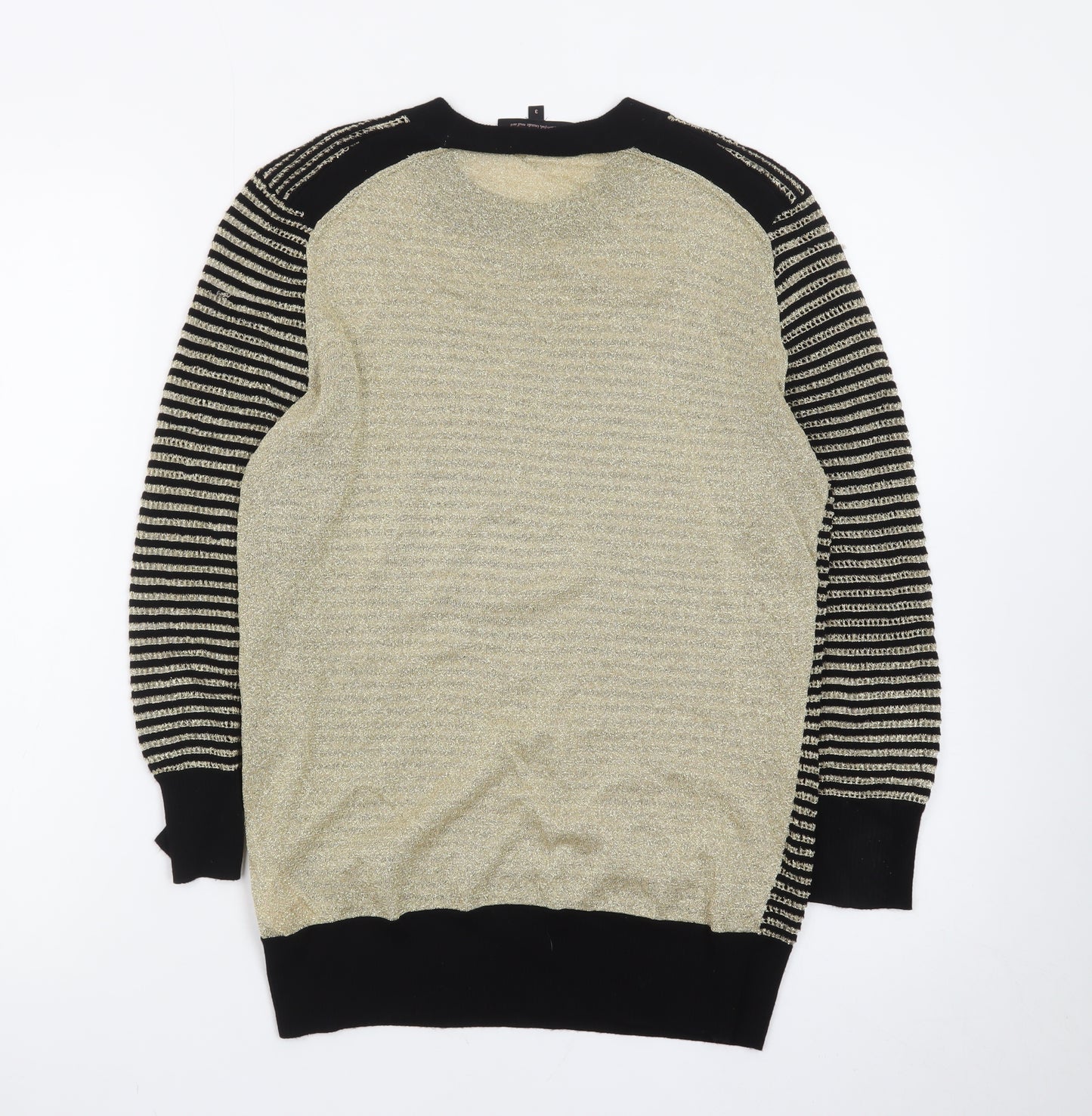 Ted Baker Women's Gold Striped Crew Neck Long Sleeve Jumper Size 12