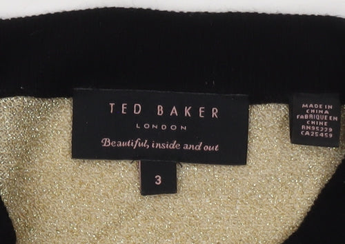 Ted Baker Women's Gold Striped Crew Neck Long Sleeve Jumper Size 12