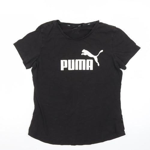 Puma Womens Black Crew Neck Logo T-Shirt Size 14