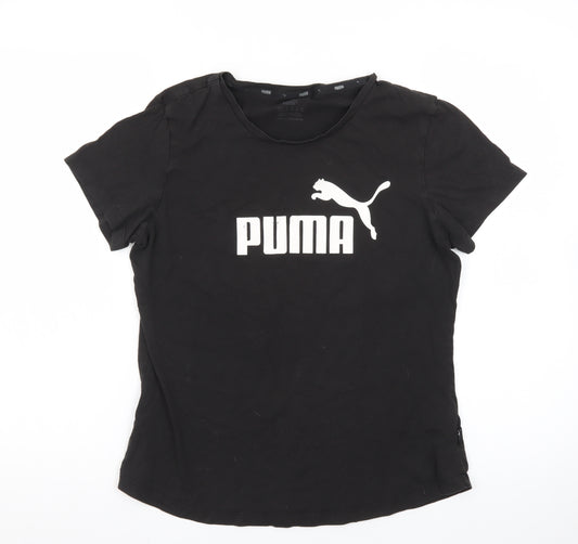 Puma Womens Black Crew Neck Logo T-Shirt Size 14