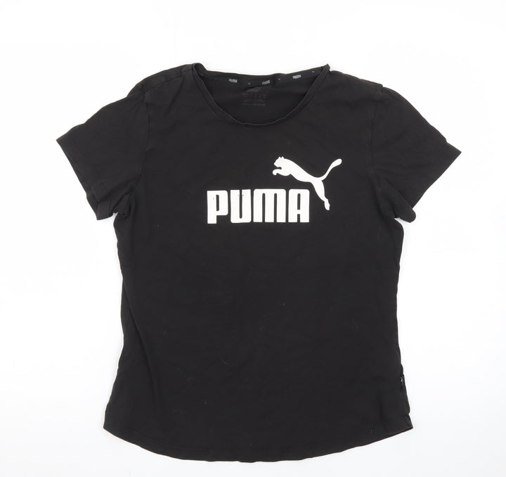 Puma Womens Black Crew Neck Logo T-Shirt Size 14