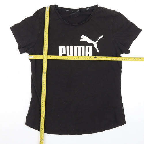 Puma Womens Black Crew Neck Logo T-Shirt Size 14