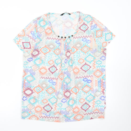 Bm Casual Women’s Multicoloured Geometric Short Sleeve T-Shirt Size 18