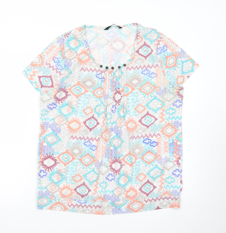 Bm Casual Women’s Multicoloured Geometric Short Sleeve T-Shirt Size 18