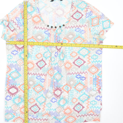 Bm Casual Women’s Multicoloured Geometric Short Sleeve T-Shirt Size 18