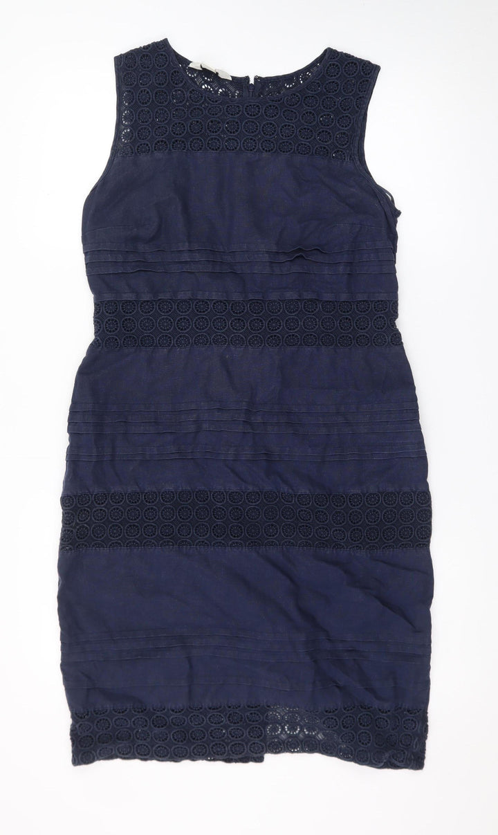 Monsoon Women Blue Linen Sheath Knee Length Dress Size 12