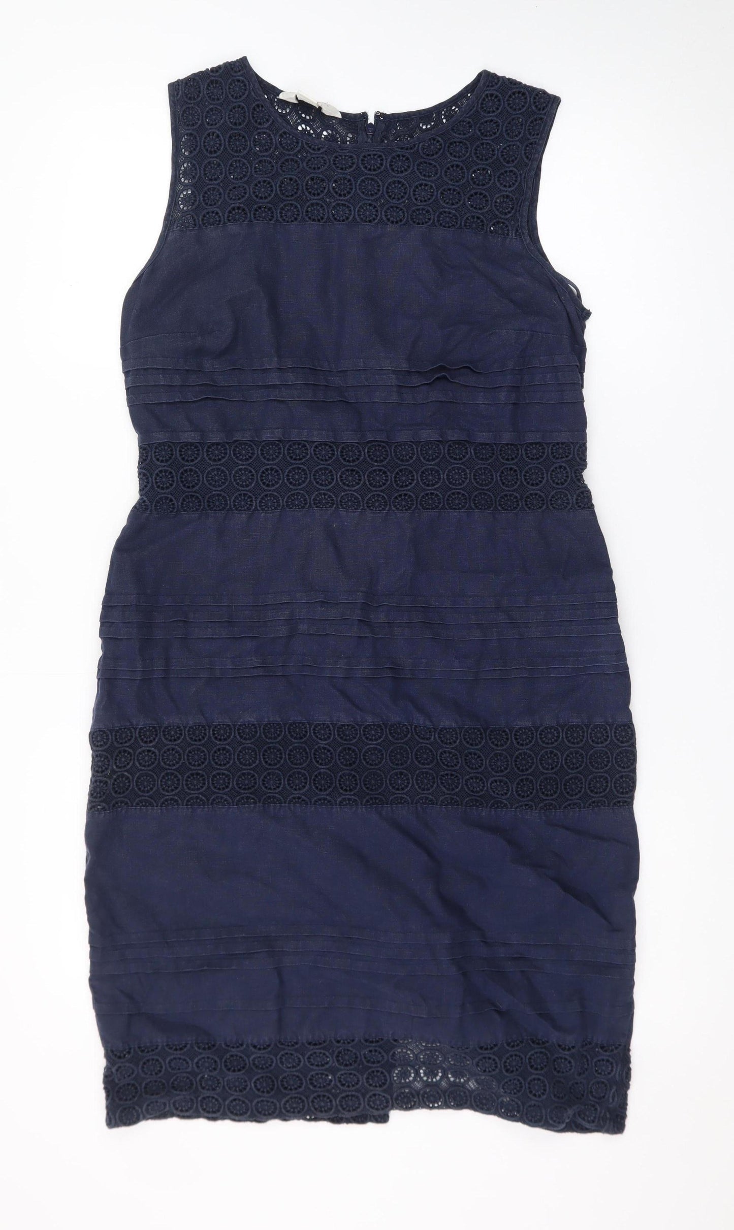 Monsoon Women Blue Linen Sheath Knee Length Dress Size 12