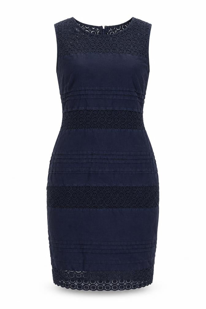Monsoon Women Blue Linen Sheath Knee Length Dress Size 12