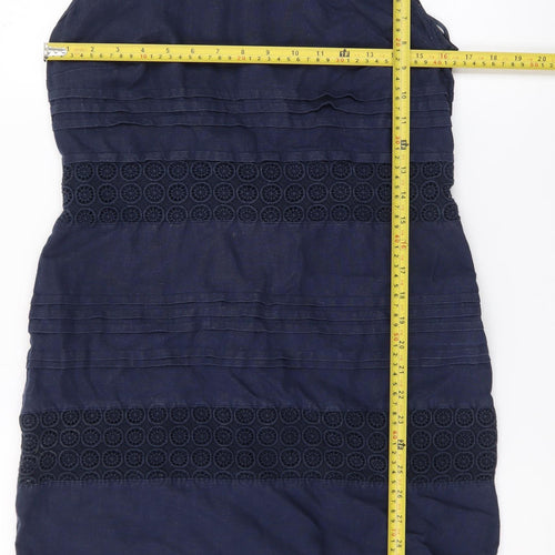 Monsoon Women Blue Linen Sheath Knee Length Dress Size 12