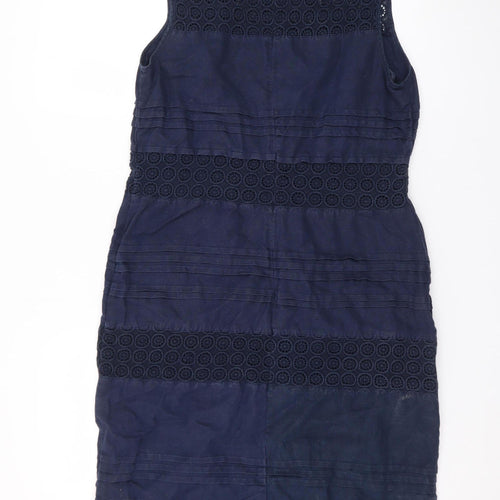 Monsoon Women Blue Linen Sheath Knee Length Dress Size 12