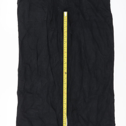 Next Women Black Linen Blend Wide-Leg Trousers Size 12R